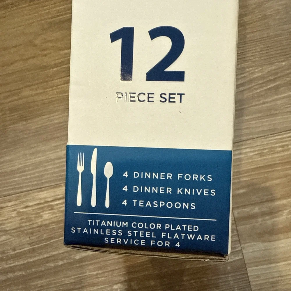 New Cambridge 12 Piece‎ Stainless Steel Rainbow Color Titanium Flatware Set
